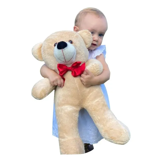 Urso De Pelúcia Teddy Grande Com Laço 50cm - Doce De Leite