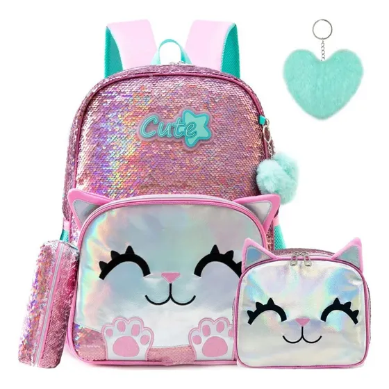 Morral Bolso Escolar Gato Gatico Cat Corazón Lonchera Niñas