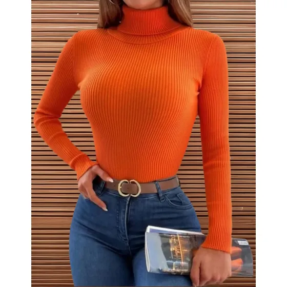 Buzo Saco Jersey Cuello Tortuga Acanalado Para Dama. Horma S