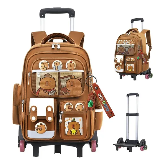 Banna Mochila Escolar Marrón Con Ruedas Para Niñas Y Adolescentes 6 Ruedas Antideslizantes 40l Diseño De Capybara Para Primaria Y Secundaria Viaje