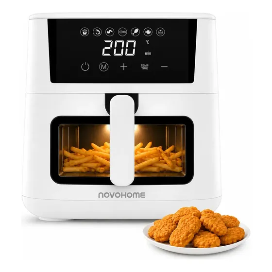 Freidora de Aire Novohome 4.5 Litros Airfryer Display Pantalla Digital Sin Aceite 1200w Color Blanco