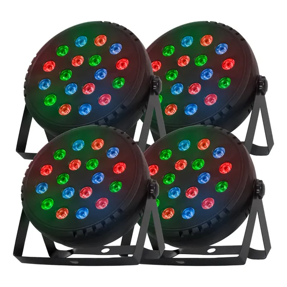 Kit 4 Canhão Refletor 18 Leds Rgb 18w Dmx Iluminação Show Dj