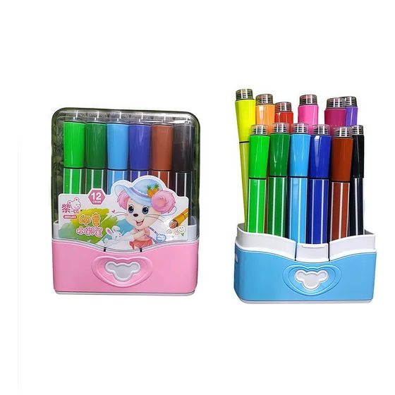 Set De 12 Plumones Infantiles Colores Con Sello Plumones