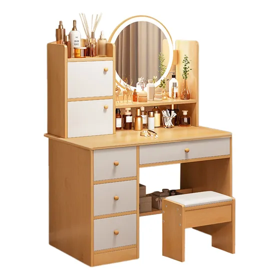 Tocador Maquillador Con Led Espejo Y 4 Cajones Moderno