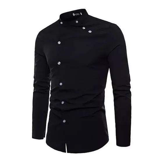 Camisa Cruzada Cuello Mao Slim Fit Algodon