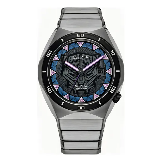 Reloj Citizen Marvel Black Panther Aw1668-50w Original Color De La Correa Plateado Color Del Bisel Negro Color Del Fondo Negro