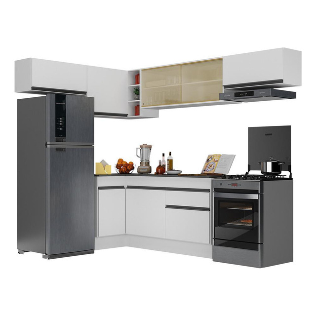 Armário Cozinha Completa De Canto Veneza Multimóveis V2095 Cor Branco/preto Armário Cozinha Completa De Canto Veneza Multimóveis V2095 Cor Branco/preto