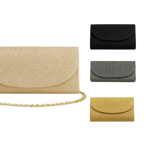 Bolsa Carteira Clutch Glitter Festa Casamento Feminina Luxo Corrente Dourada Prata Madrinh...