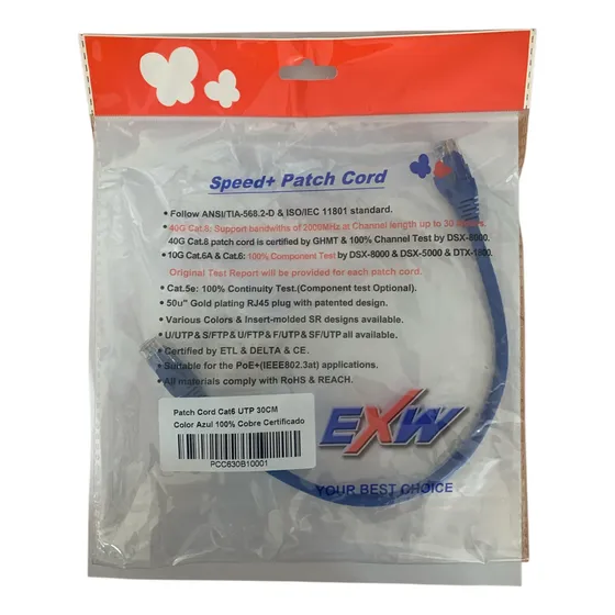 Patch Cord 1ft 30cm Cat6 Utp Rj45 100% Cobre Certificado