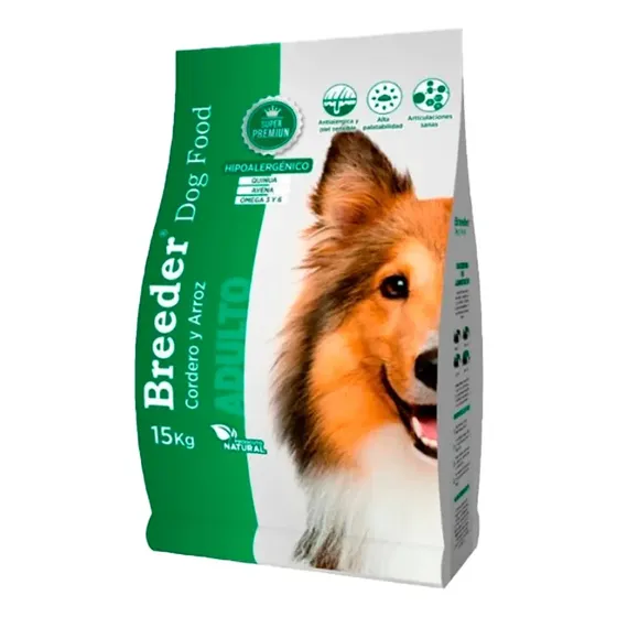 Breeder Alimento Hipoalergénico Cordero 15kg Perro Adulto Premium | Cuotas sin interés