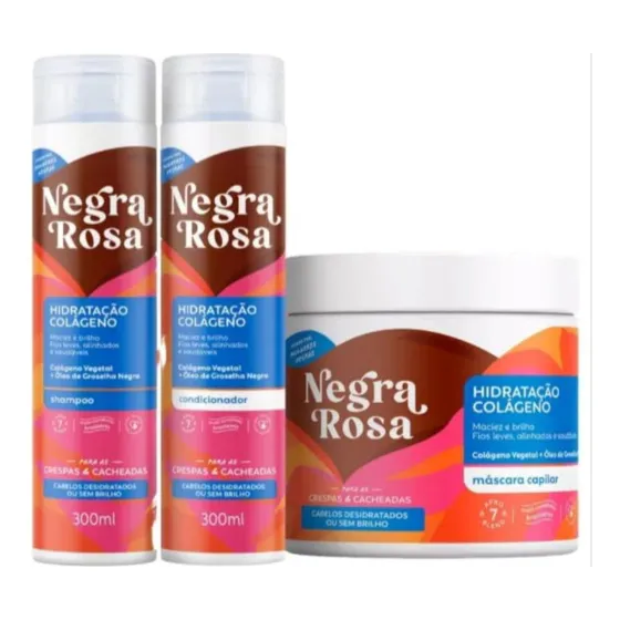 Kit Shampoo Condicionador Máscara Negra Rosa Hidratação