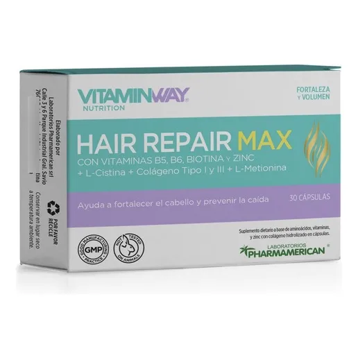 Hair Repair Max 30 Cap C/colageno Tipo I Y 3 Vitamin Way Sabor Sin sabor