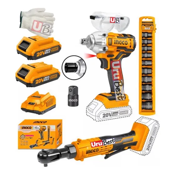 Llave De Impacto 20v + 10 Dados + Crique 20v Ingco Cosli *ub