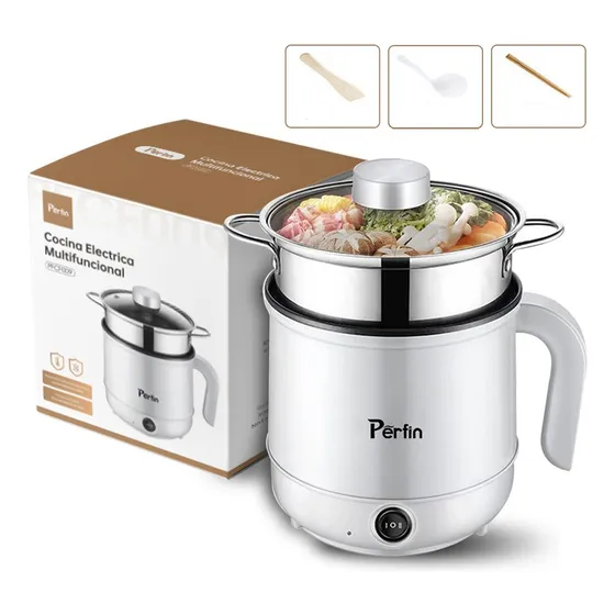 Sartén Eléctrica Arrocera Perfin Pfcf009 De Acero Inoxidable Color Blanco