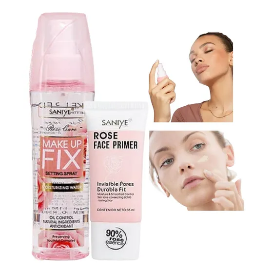 Set Primer Y Fijador De Maquillaje Agua De Rosas Para Rostro