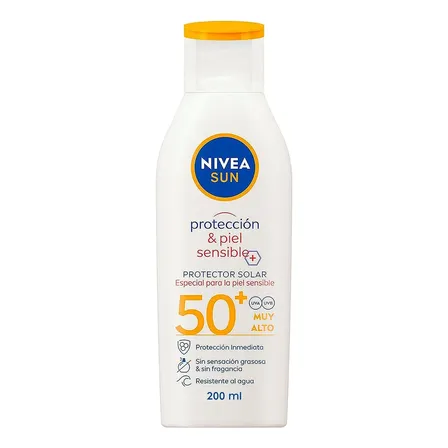 Protector Solar Corporal Nivea Sun Protección & Piel Sensible Fps 50+ 200ml, Sin Fragancia, Bloqueador Solar
