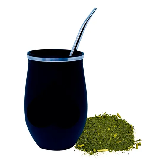 Copo Para Tereré Com Bomba 400 Ml Alumínio Preto Barão Cuia Cor Preto Sem Logo