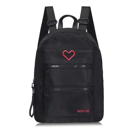 Mochila Oreiro Love Microfibra Con Bolsillos Liviana Moda Color Negro 17052