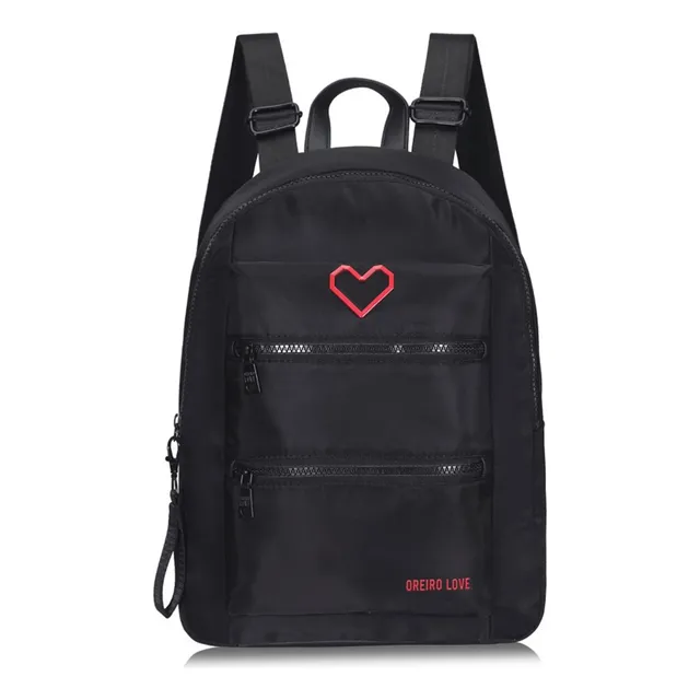 Mochila Oreiro Love Microfibra Con Bolsillos Liviana Moda Color Negro 17052