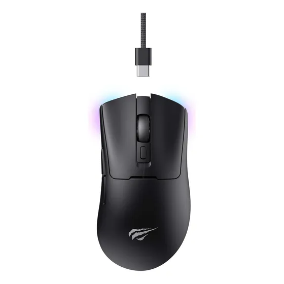Mouse Gamer Havit Ms966wb Inalámbrico 2.4ghz/bluetooth/cable Usb-c De 10000 Dpi Rgb 7 Botones, Color Negro