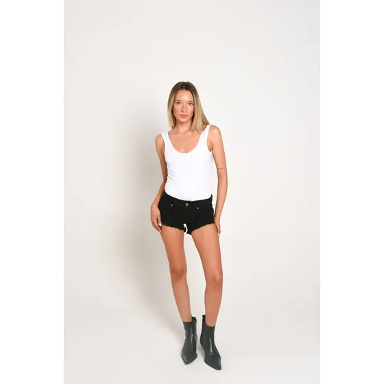 Short De Jean Mujer Negro Tiro Bajo Fexty