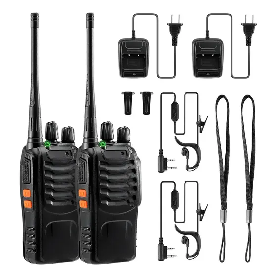 2 Pack Radios Walkie Talkie Uhf Comunicación Con Manos Libre Color Negro | Cuotas sin interés