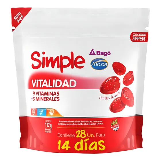 Suplemento en pastillas Arcor Bagó Simple Vitaminas sabor frutilla x 112g