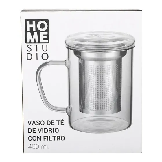 Taza De Vidrio Con Infusor Filtro Para Te 400 Ml Con Tapa