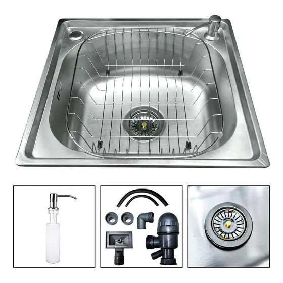 Lavaplatos Clasico 46x42 Sobrepuesto Acero Inoxidable Marca Beiti Color Plateado Incluye Accesorios Dosificador De Detergente Desagüe Mangueras Con Sus Gomas Rejilla Escurridora