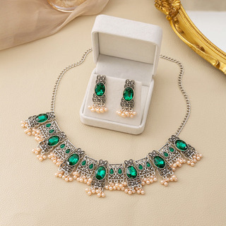 Hhh Conjunto De Joyas Retro De Piedra Verde Para Mujer Hhh Conjunto De Joyas Retro De Piedra Verde Para Mujer
