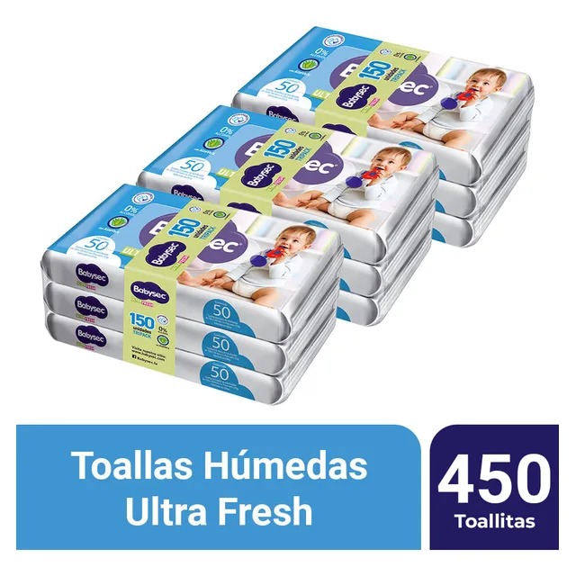 Pack 03 Toallas Húmedas Babysec Ultrasec 150 Un