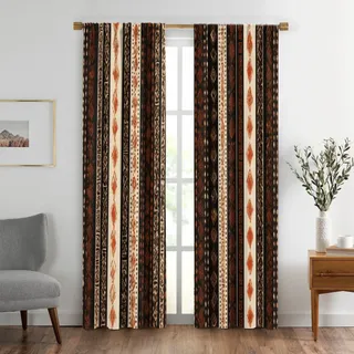 Cortinas Estilo Pano De Lama Com Listras Verticais Tribais B