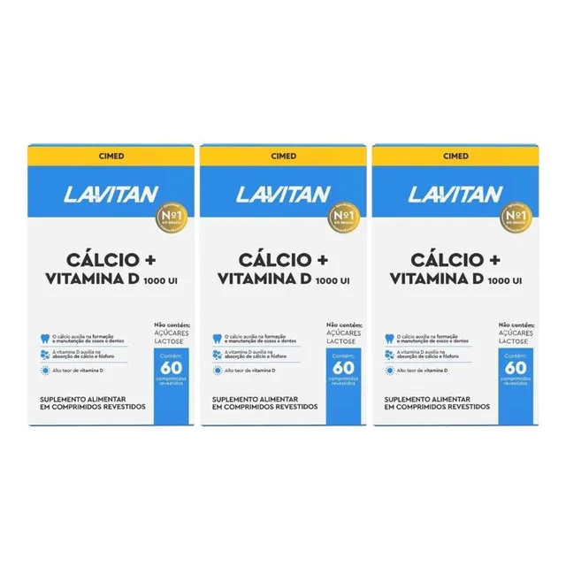 3un Cálcio + Vitamina D 1000ui Lavitan De 60 Comprimidos Cd