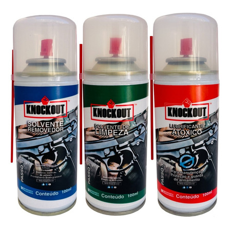 Kit Limpeza P/ Arma Knockout Solvente Removedor Lubrifucante Kit Limpeza P/ Arma Knockout Solvente Removedor Lubrifucante