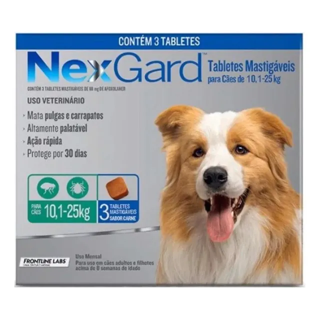 NexGard Boeringer Ingelhein Comprimidos Antipulgas e Carrapatos Perro 3 10 kg 25 kg 3 Unidad 1
