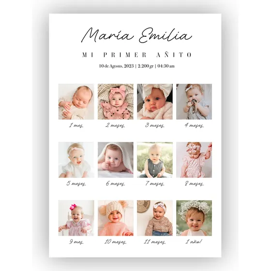 Lámina Imprimible Primer Añito Fotos Polaroid Personalizada