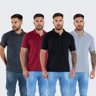Kit 4 Camisas Gola Polo Masculina Blusa Slim Atacado Piquet Kit 4 Camisas Gola Polo Masculina Blusa Slim Atacado Piquet