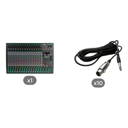 Kit Az Audio: Mesa Profissional Azm16-fx Bt 127/220v + 10 Cabos Microfone P10-xlr Fêmea 5m