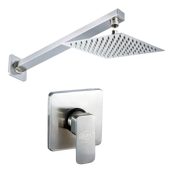 Regadera Cuadrada Antisarro Inox. + Monomando Satinado Alan