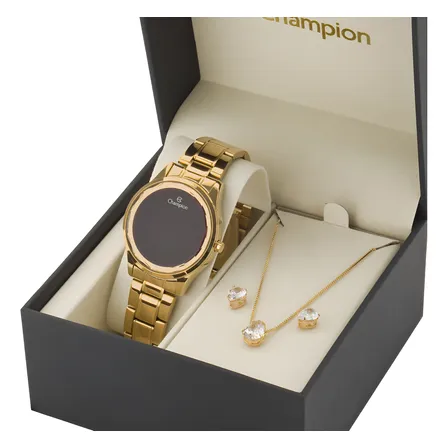 Relógio Champion Feminino Digital Led Dourado Ch48019h Cor Do Fundo Preto