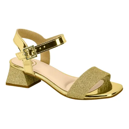 Sandália Juvenil Infantil Molekinha Salto Brilho Glitter Ouro Dourado 30 Br