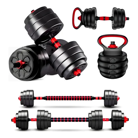 Set Mancuernas 30 Kg 3 En 1 Barra Ajustables Color Rojo