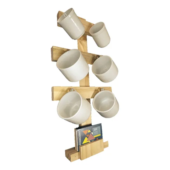 Porta Tazas Soporte Colgar Para 6 Tazas Madera Pino