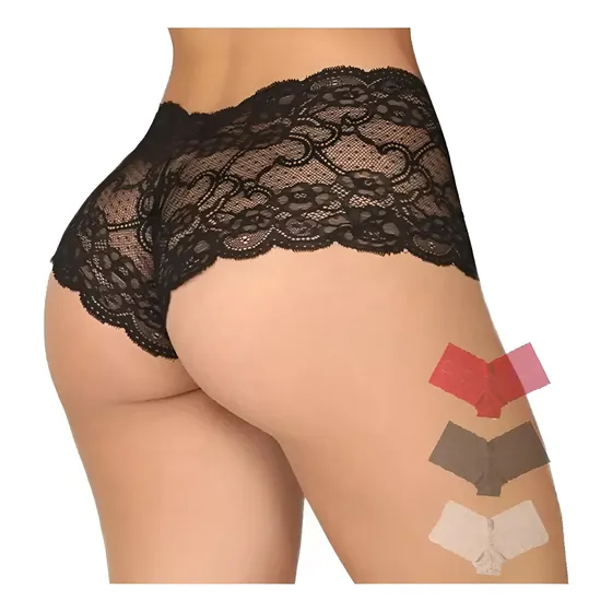 3 Bóxer Cachetero De Encaje Elástica Pantaletas Sexy Y Bonit