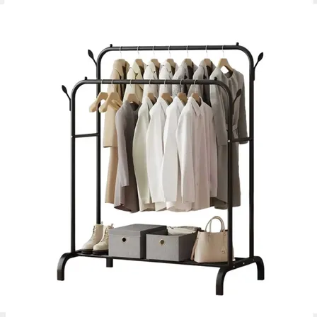 Arara Cabideiro Duplo Expositores De Roupas Multiuso De Chão Preto