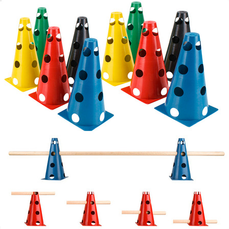 Kit Treino Funcional 10 Cones Esportivos Furado 5 Barreiras Kit Treino Funcional 10 Cones Esportivos Furado 5 Barreiras