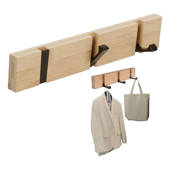 Perchero De Pared Madera Bambú 3 Ganchos Plegables Filula Color Bambú con ganchos negros