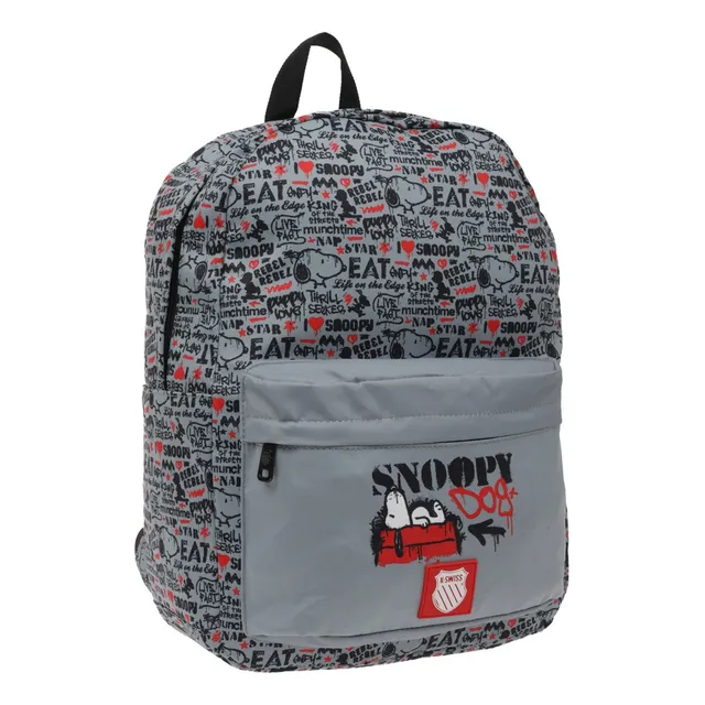 Mochila Escolar K-swiss Snoopy Graffiti Ii Color Gris Diseño de la tela Lisa
