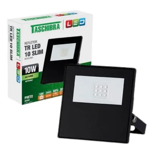 Refletor Led Taschibra Slim Ip65 10w Preto Luz Verde 127V/220V