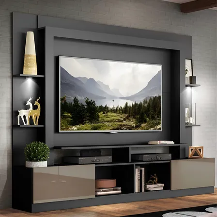 Estante C/ Suporte Tv 65 E Leds Berlim Multimóveis Pt/lc Fum Cor Preto/lacca Fumê